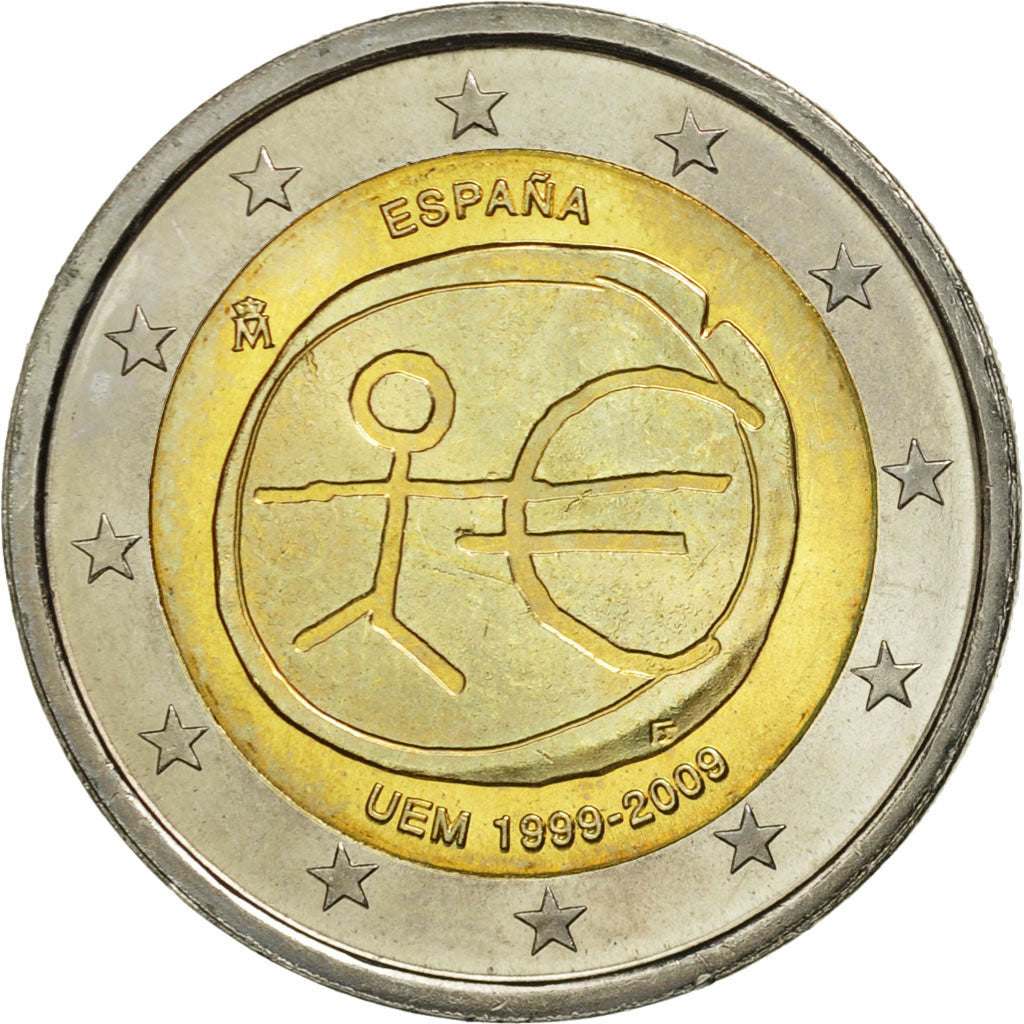 Spain, 2 Euro, 10 Jahre Euro, 2009, MS(63), Bi-Metallic
