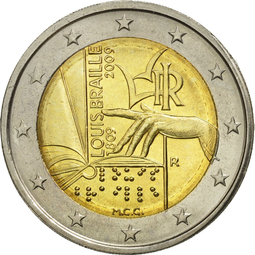 Italy, 2 Euro, Louis Braille, 2009, MS(63), Bi-Metallic