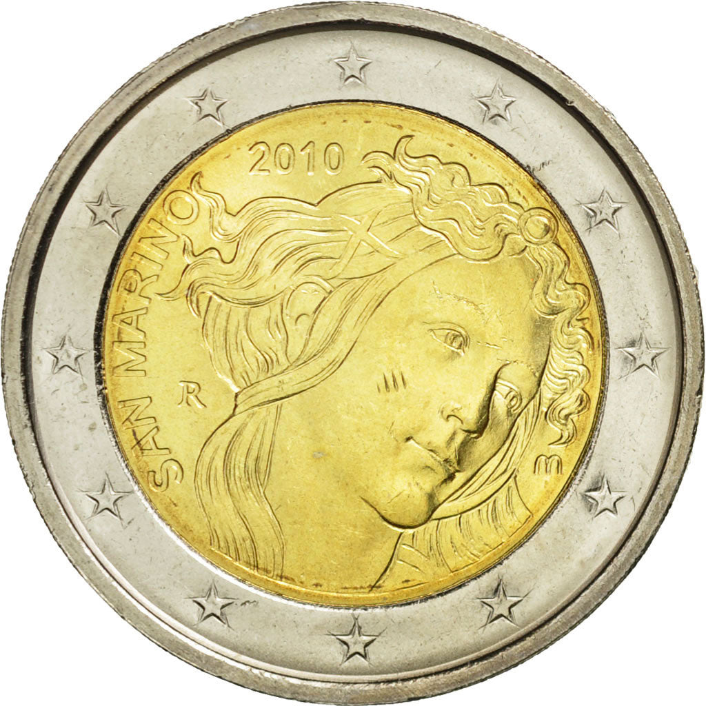 San Marino, 2 Euro, Sandro Botticelli, 2010, MS(63), Bi-Metallic