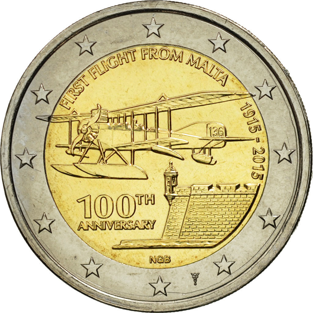 Malta, 2 Euro, 100th anniversary, 2015, MS(63), Bi-Metallic