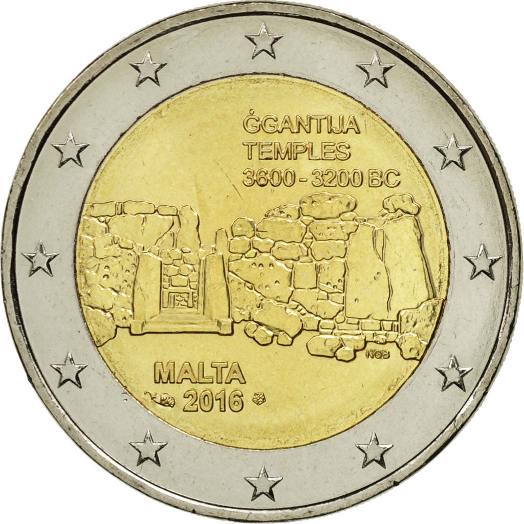 Malta, 2 Euro, Ggantija Temples, 2016, MS(63), Bi-Metallic