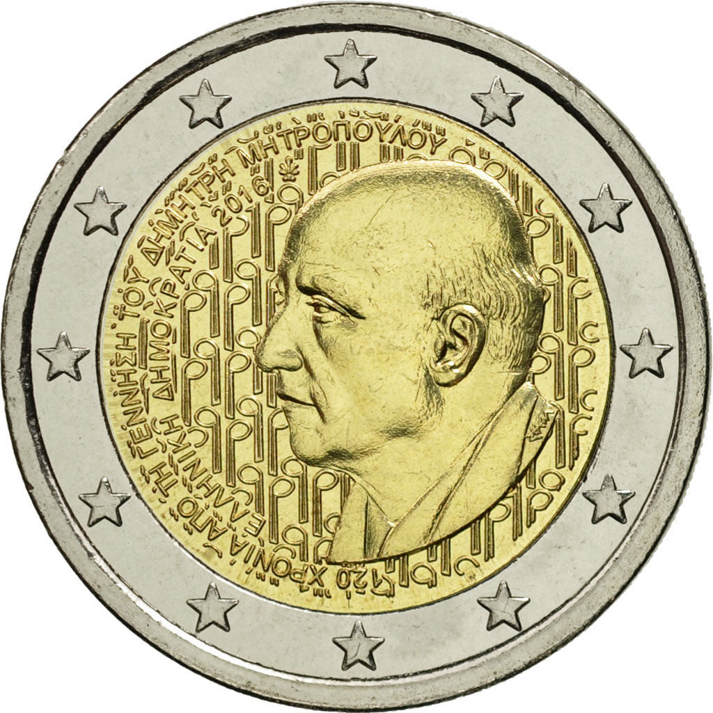 Grecja, 2 Euro, Dmitri Mitropoulos, 2016, MS(63), Bimetaliczny