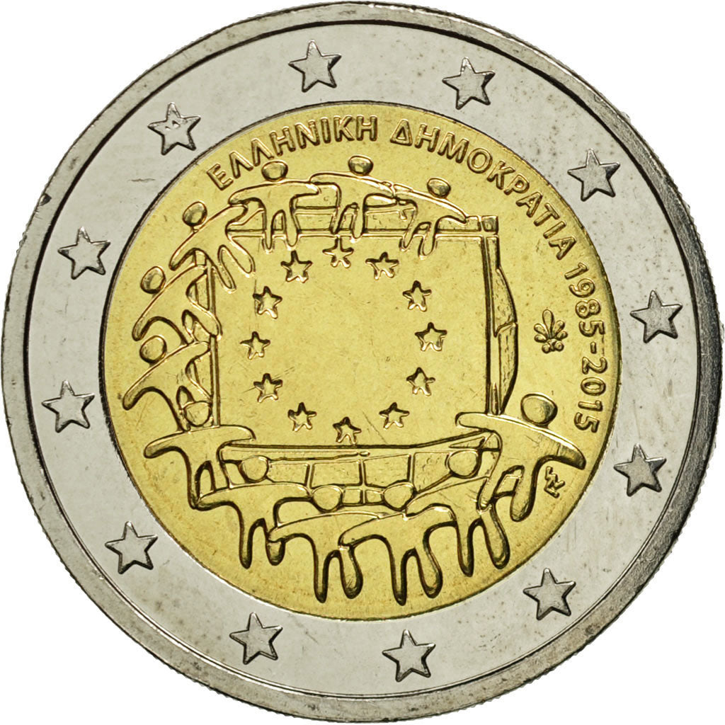 Greece, 2 Euro, Flag, 2015, MS(63), Bi-Metallic