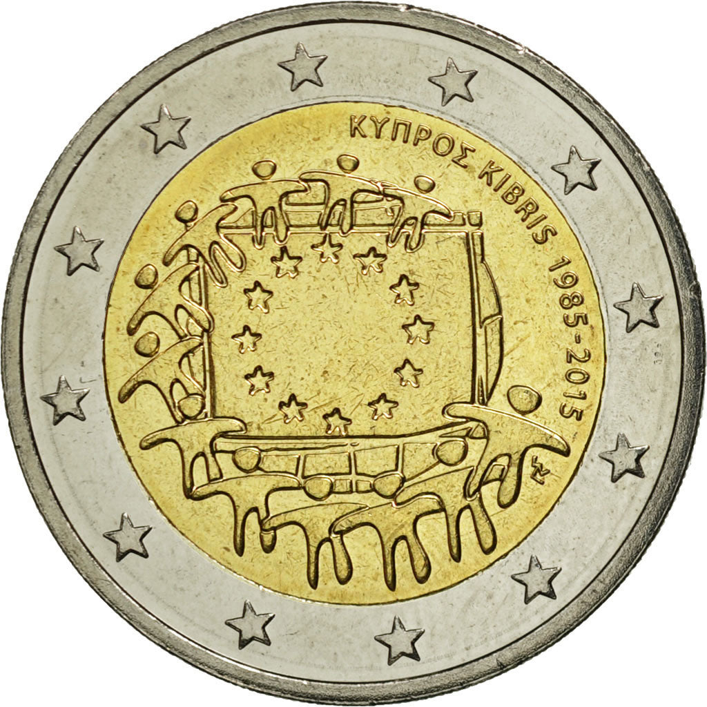 Cypr, 2 Euro, Flag, 2015, MS(63), Bimetaliczny