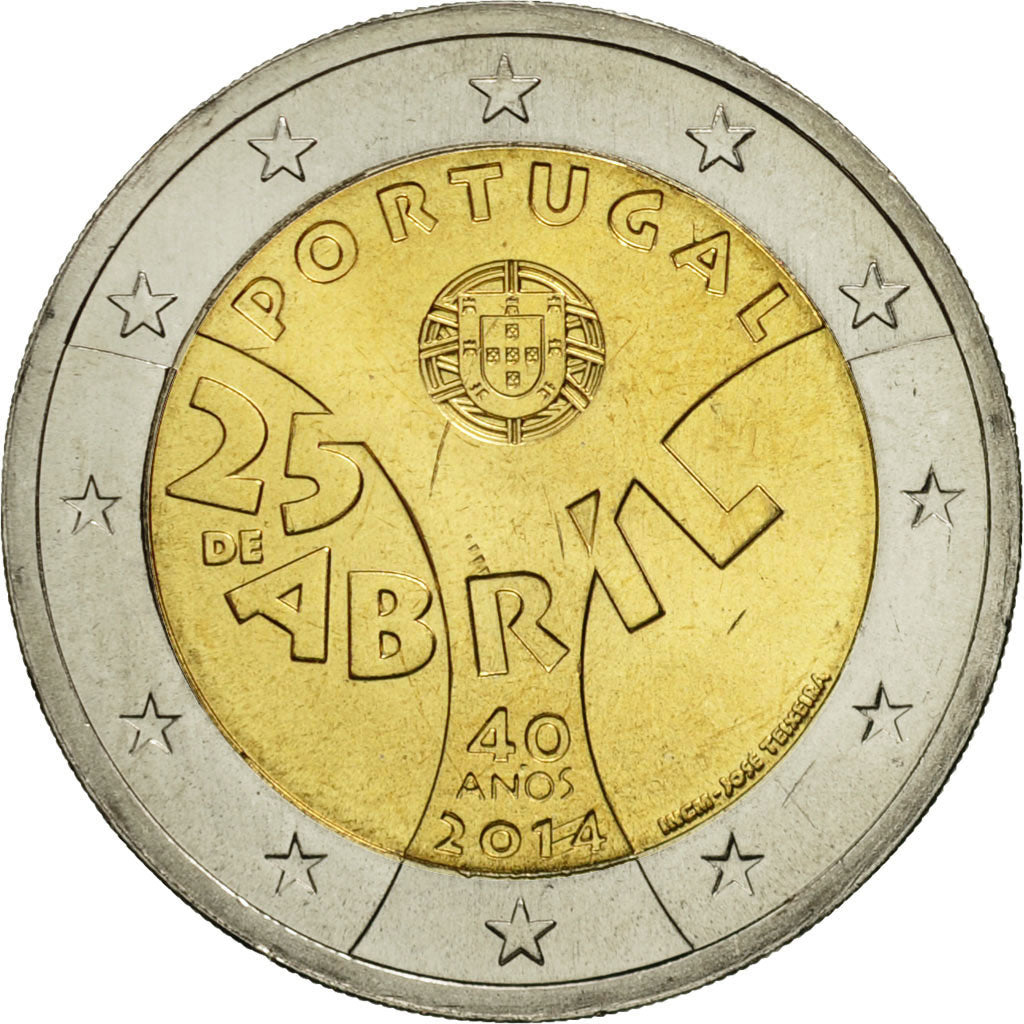 Portugal, 2 Euro, 25 de Abril, 2014, MS(63), Bi-Metallic