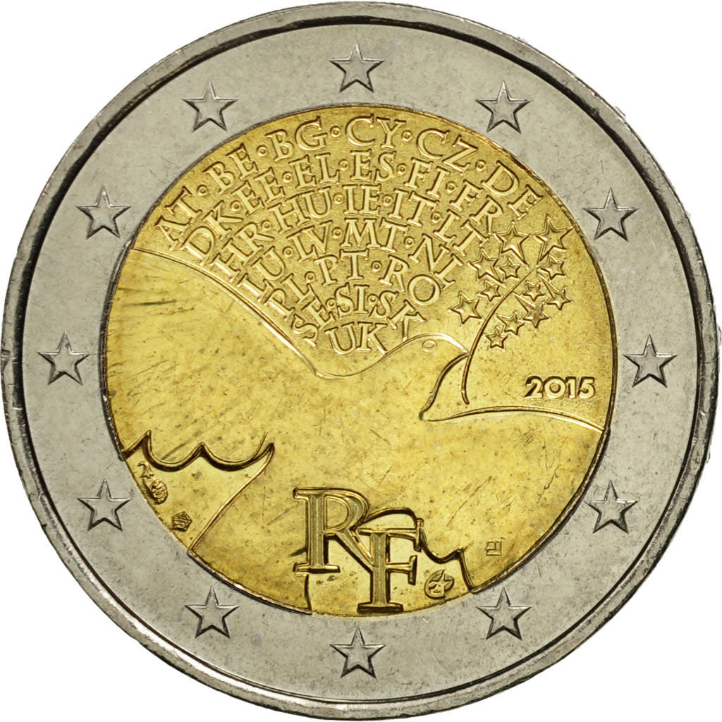 Coin, France, 2 Euro, Peace, 2015, MS(63), Bi-Metallic