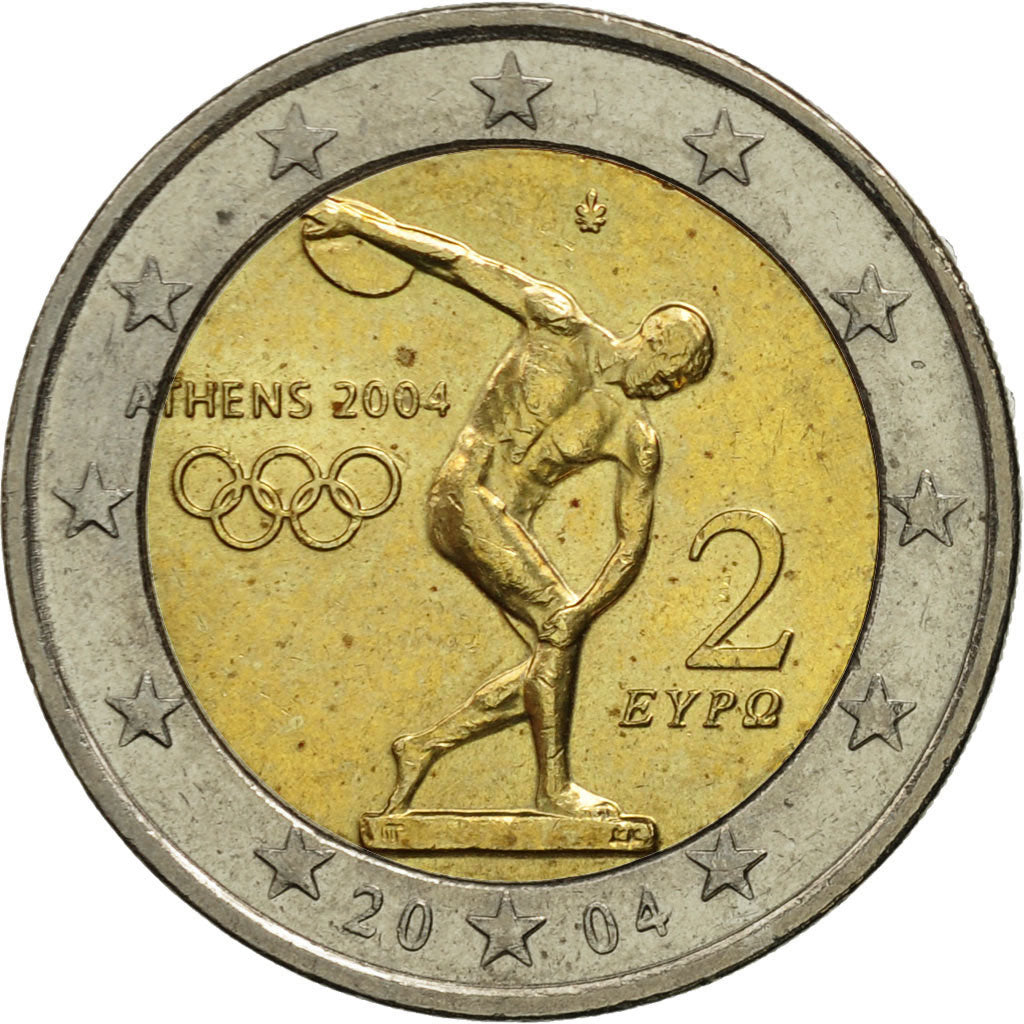 Grecja, 2 Euro, athens, 2004, MS(63), Bimetaliczny