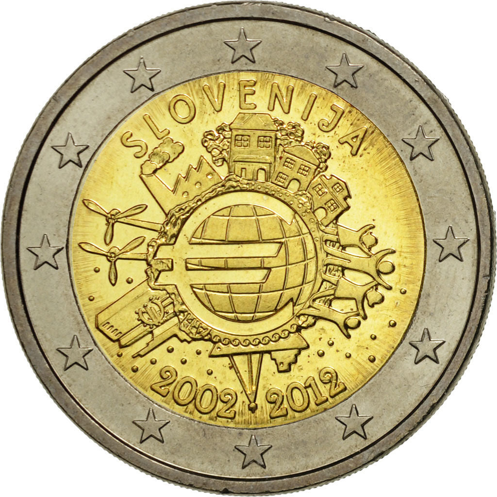 Slovenia, 2 Euro, 10 years euro, 2012, MS(63), Bi-Metallic