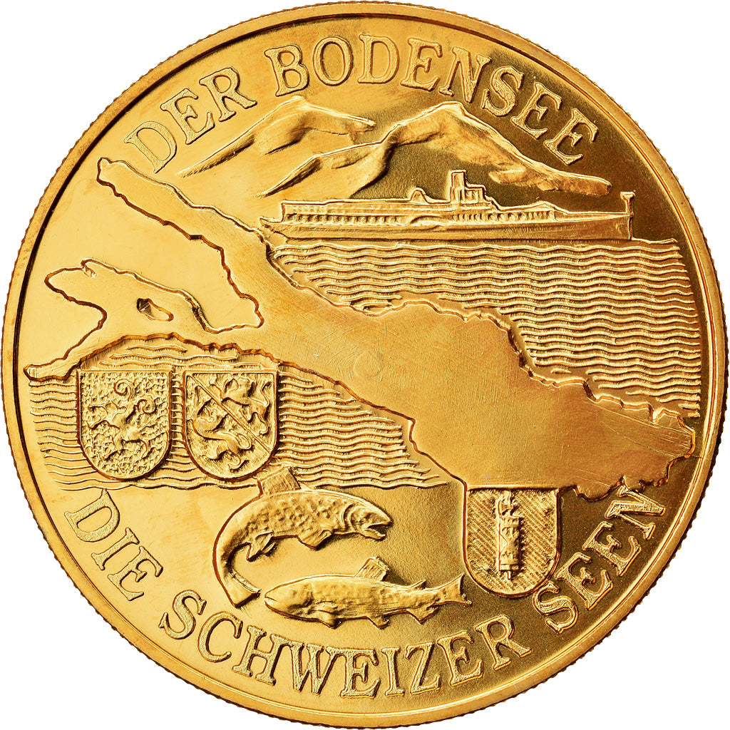 Switzerland, Medal, Der Bodensee, Die Schweizer Seen, MS(64), Copper-Nickel Gilt