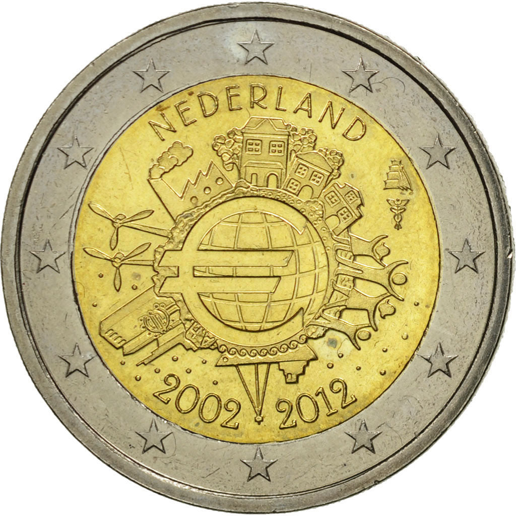 Netherlands, 2 Euro, 10 years euro, 2012, MS(63), Bi-Metallic