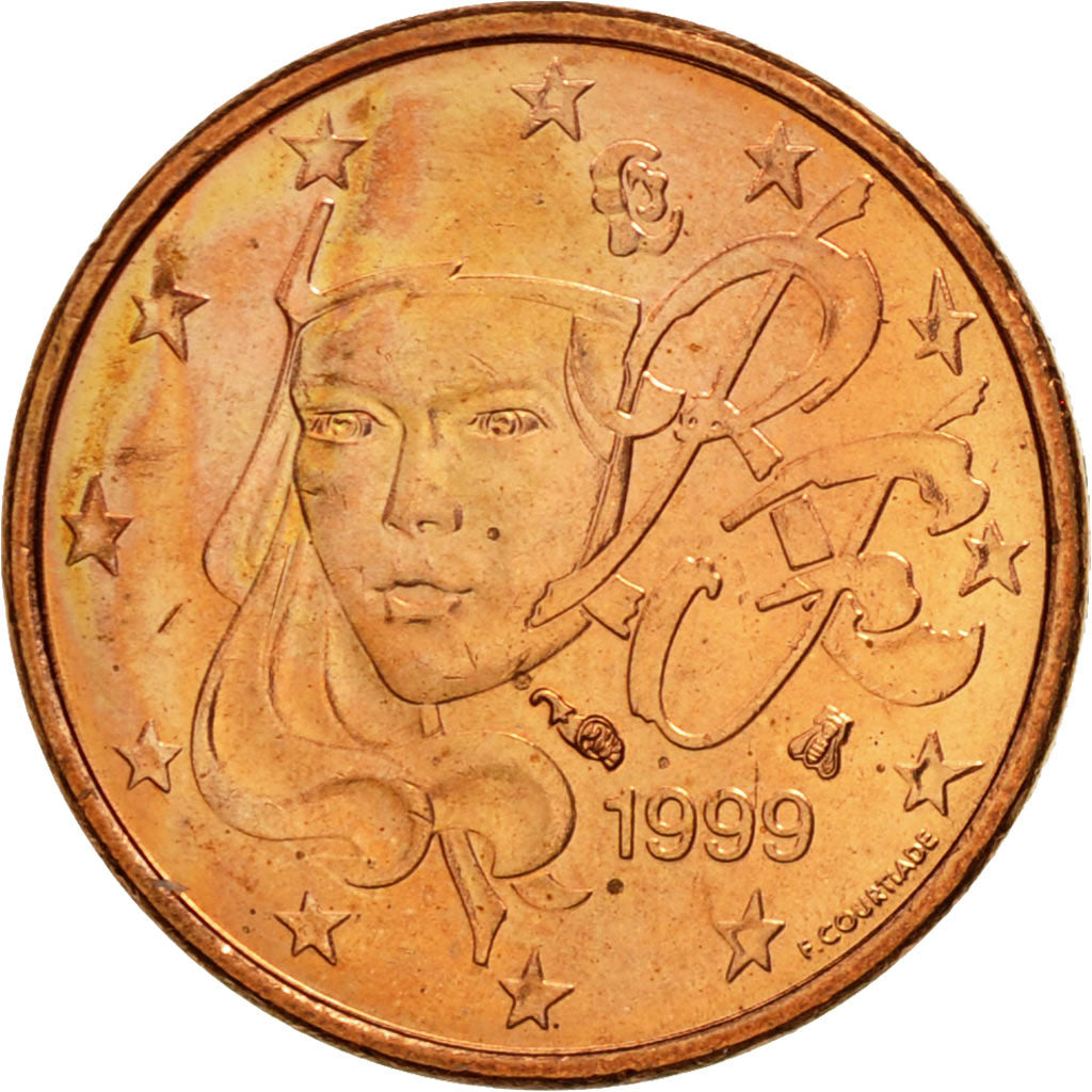 Coin, France, Euro Cent, 1999, MS(63), Copper Plated Steel, KM:1282