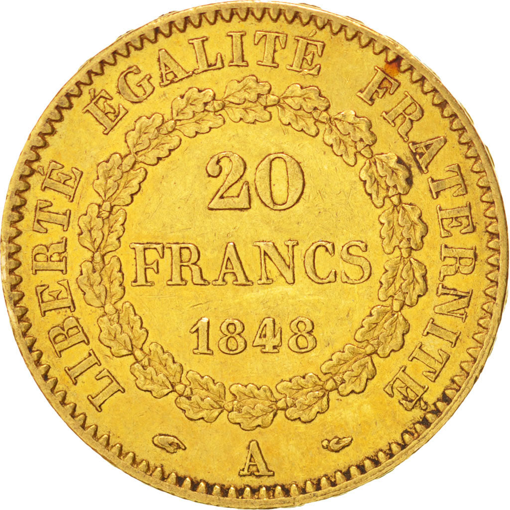 FRANCE, Génie, 20 Francs, 1848, Paris, KM #757, EF(40-45), Gold, Gadoury #1032, 