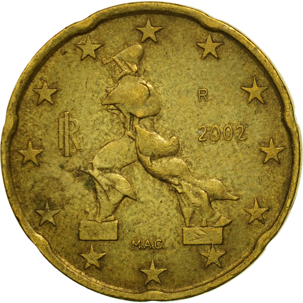 Italy, 20 Euro Cent, 2002, MS(63), Brass, KM:214