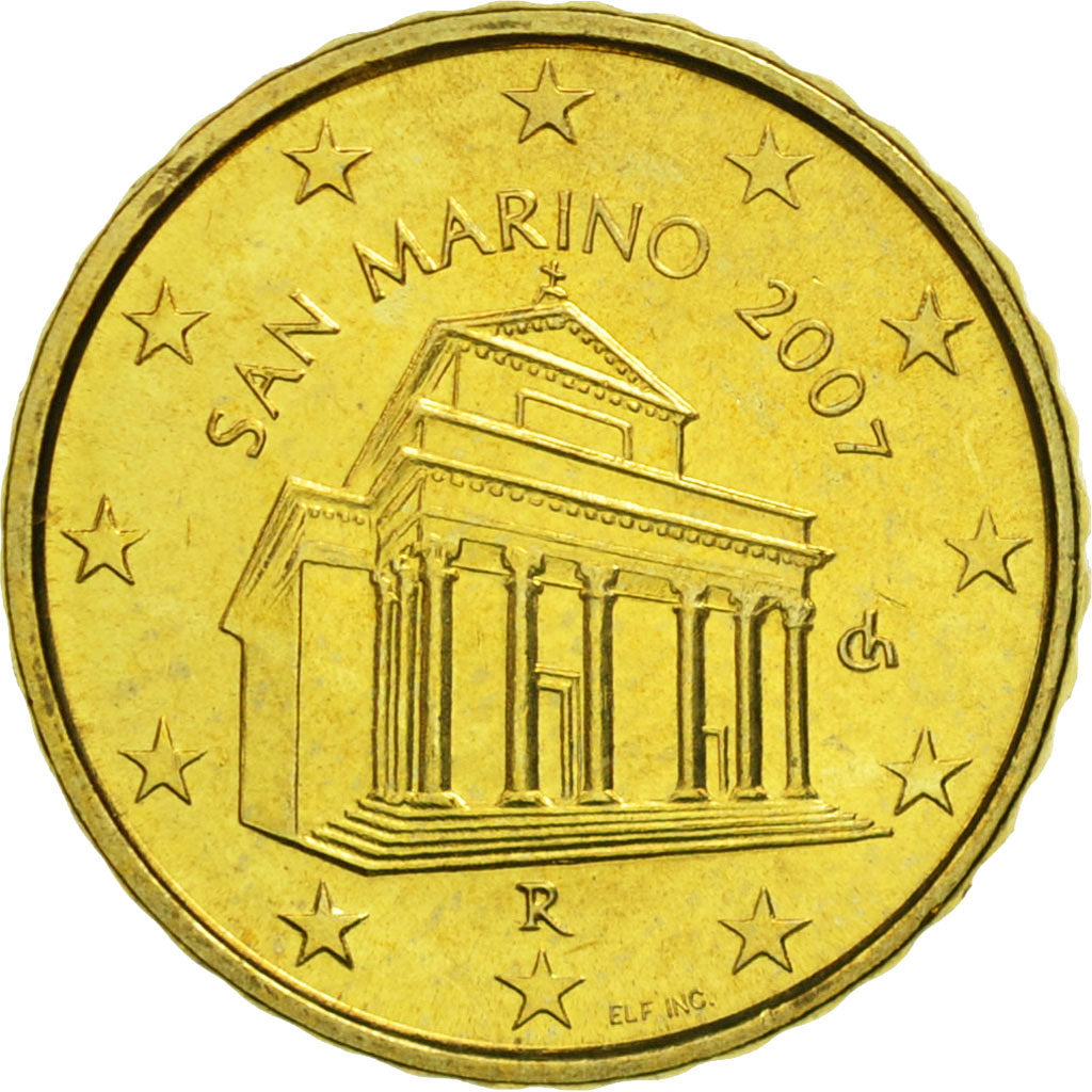San Marino, 10 Euro Cent, 2007, MS(63), Brass, KM:443