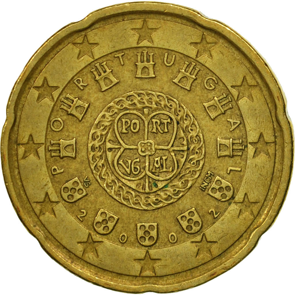 Portogallo, 20 Euro Cent, 2002, SPL, Ottone, KM:744