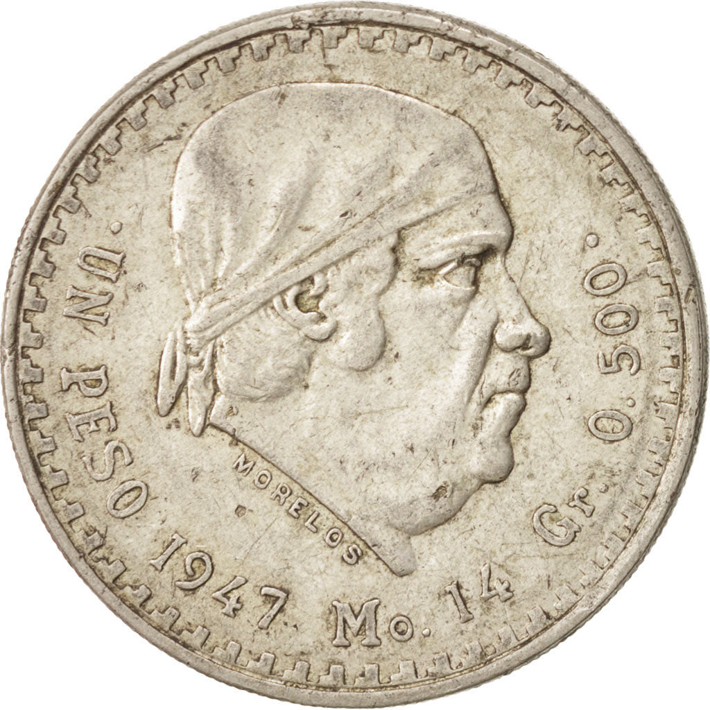 MEXICO, Peso, 1947, Mexico City, KM #456, AU(50-53), Silver, 32, 13.89