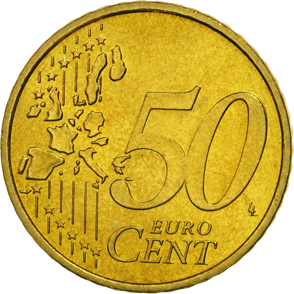 GERMANY - FEDERAL REPUBLIC, 50 Euro Cent, 2002, MS(63), Brass, KM:212