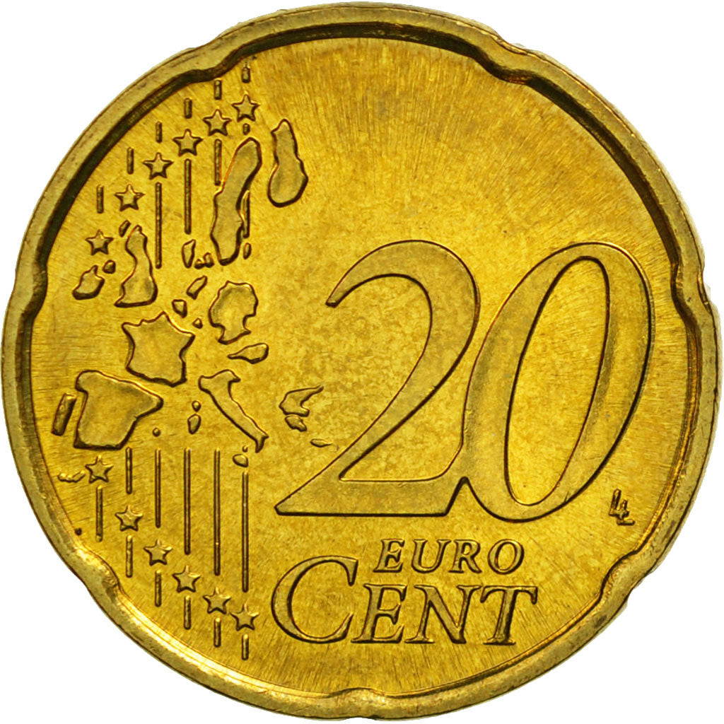GERMANY - FEDERAL REPUBLIC, 20 Euro Cent, 2002, MS(63), Brass, KM:211