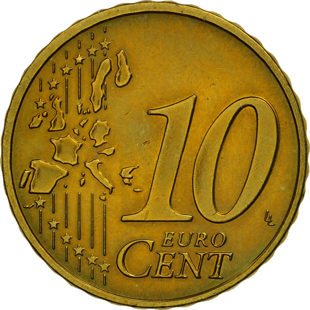 GERMANY - FEDERAL REPUBLIC, 10 Euro Cent, 2002, MS(63), Brass, KM:210
