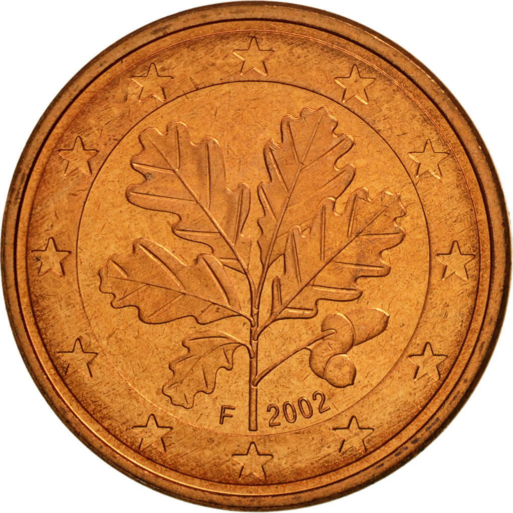 Niemcy - RFN, 5 Euro Cent, 2002, Stuttgart, MS(63), Miedź platerowana stalą