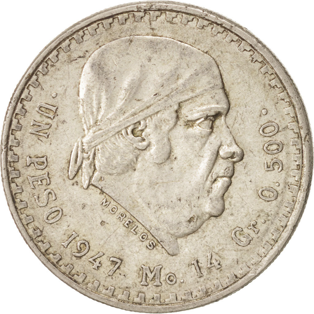 MEXICO, Peso, 1947, Mexico City, KM #456, AU(50-53), Silver, 32, 14.07