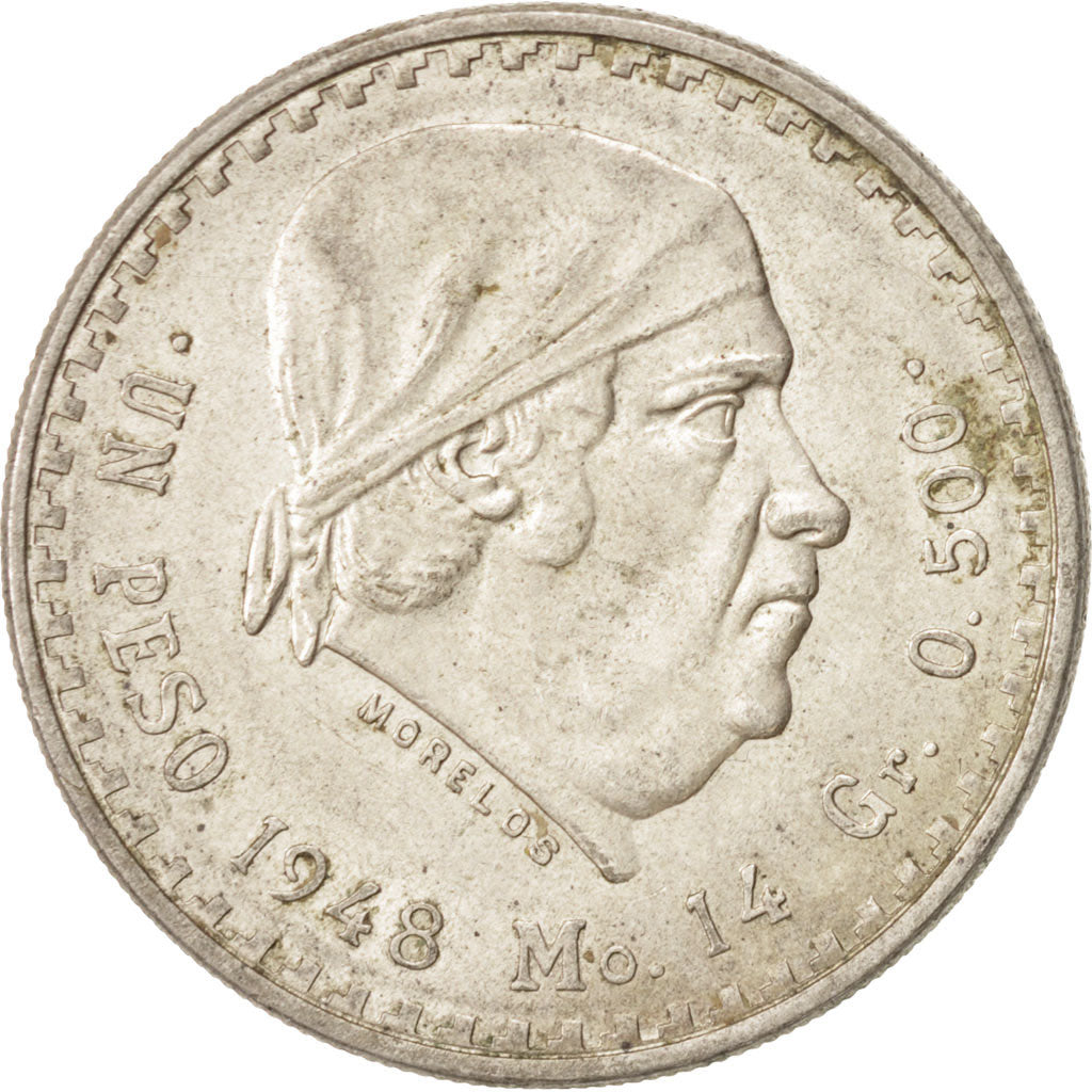 MEXICO, Peso, 1948, Mexico City, KM #456, AU(50-53), Silver, 32, 14.01