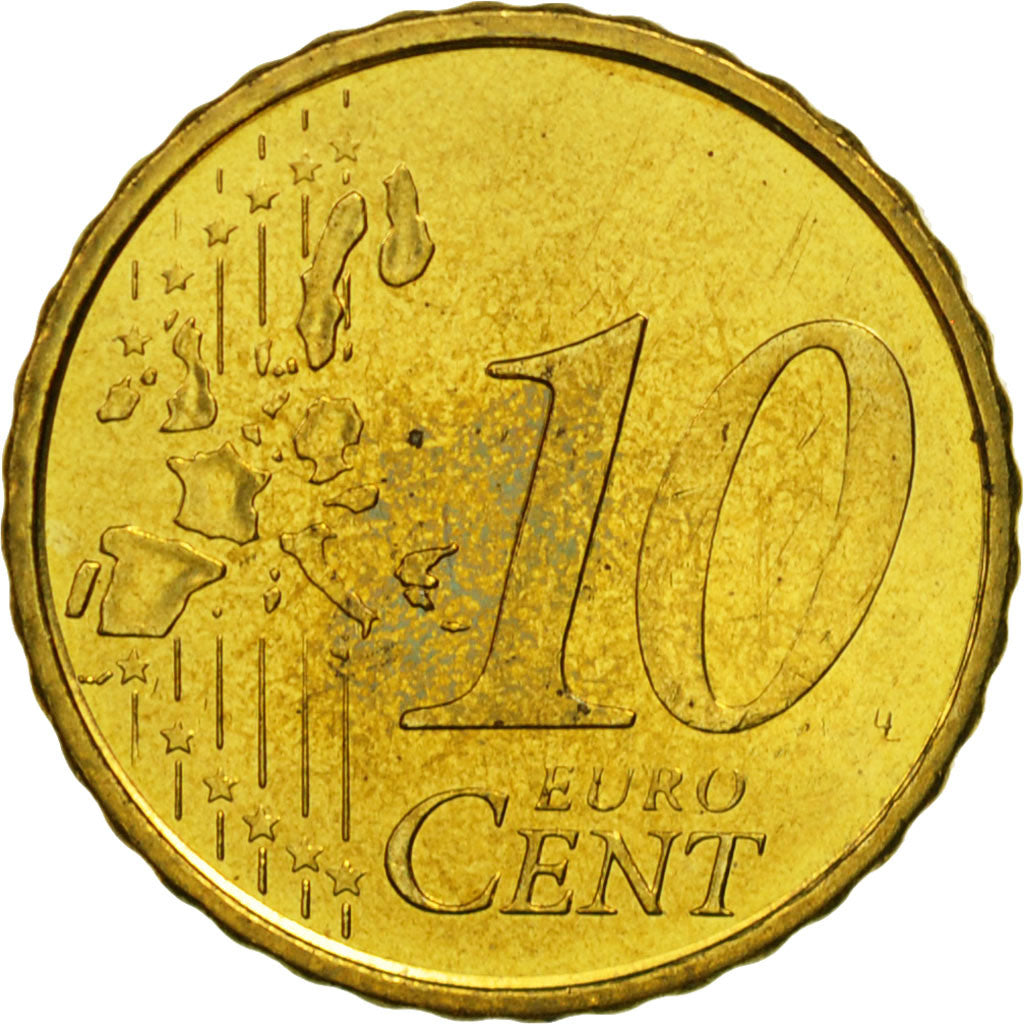 Spanien, 10 Euro Cent, 2002, UNZ, Messing, KM:1043