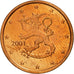 Finlandia, 5 Euro Cent, 2001, SPL, Acciaio placcato rame, KM:100