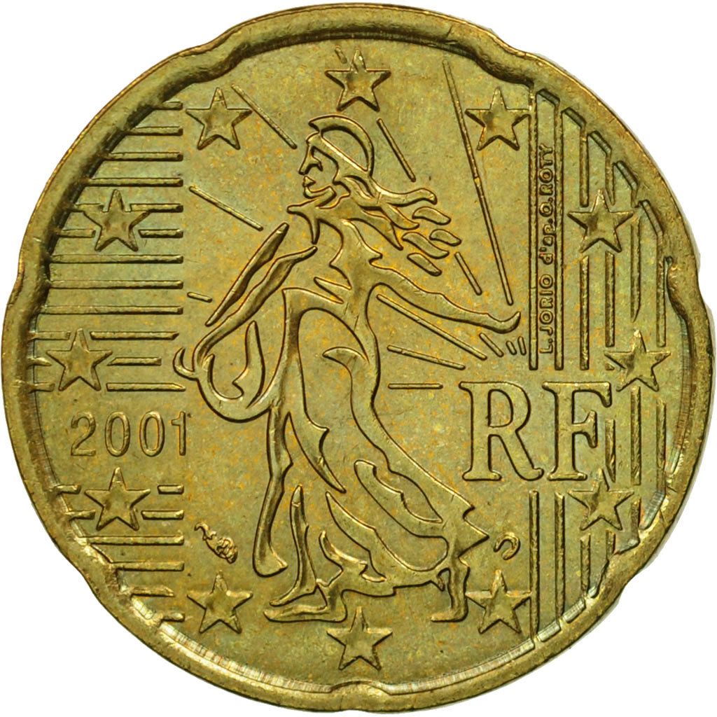 Coin, France, 20 Euro Cent, 2001, MS(63), Brass, KM:1286