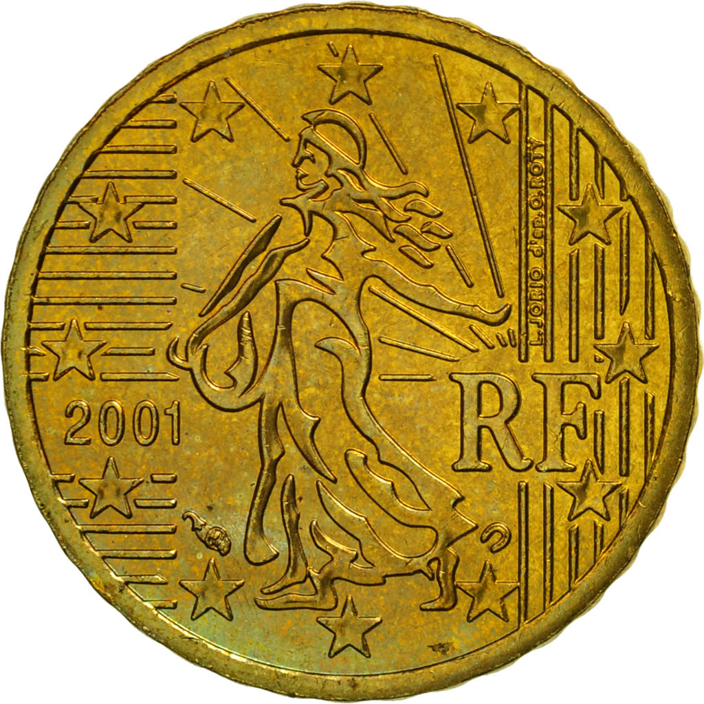 Coin, France, 10 Euro Cent, 2001, MS(63), Brass, KM:1285