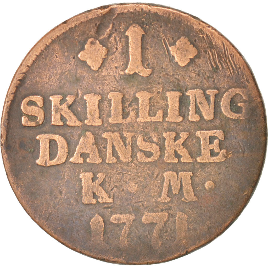 Danimarca, Christian VII, Skilling, 1771, MB, Rame, KM:616.1