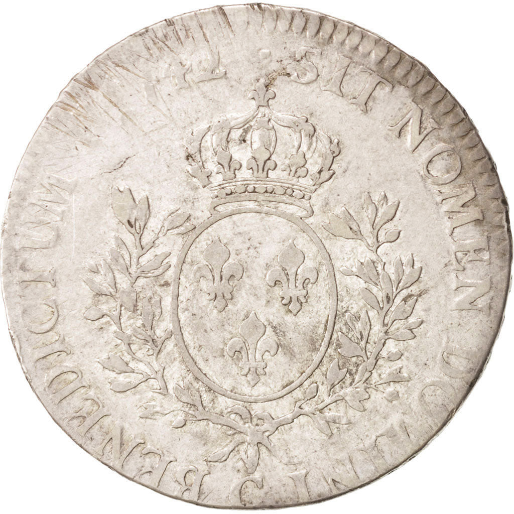 FRANCE, Écu au bandeau, ECU, 1742, Caen, KM #512.5, VF(30-35), Silver, Gadoury .