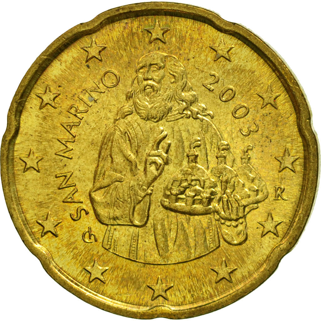 San Marino, 20 Euro Cent, 2003, MS(63), Brass, KM:444