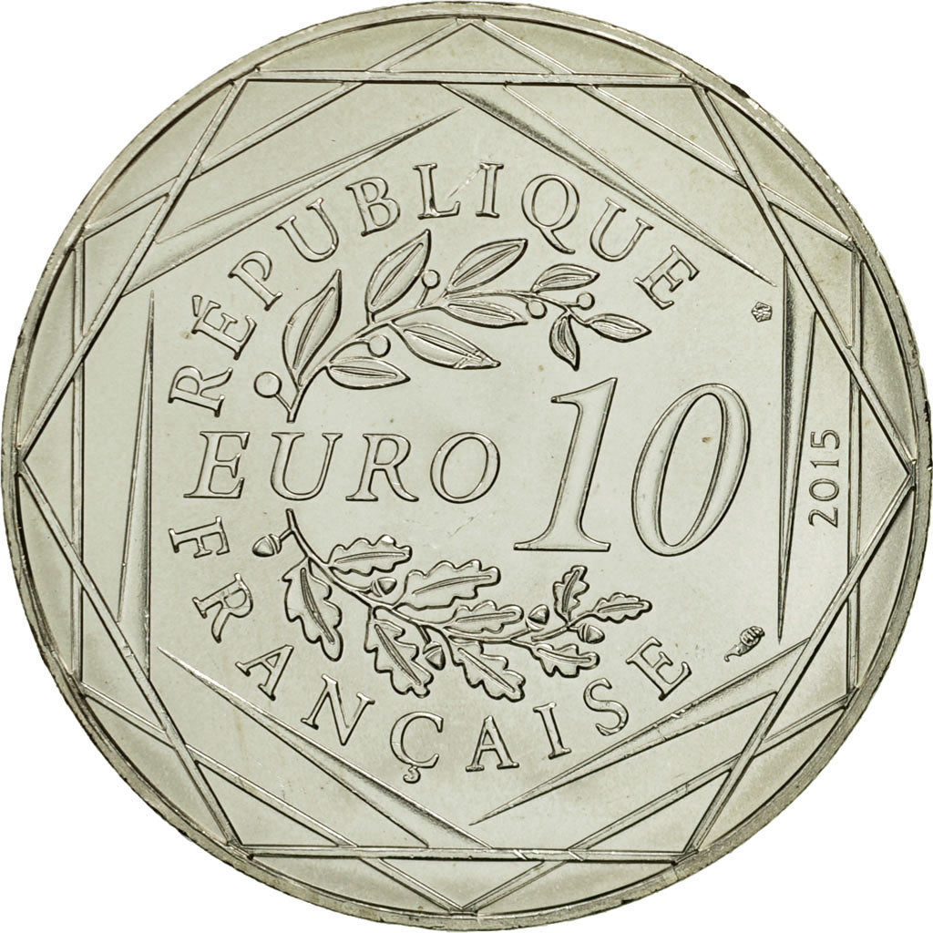 France, 10 Euro, Liberté Astérix Flamme, 2015, MS(63), Silver