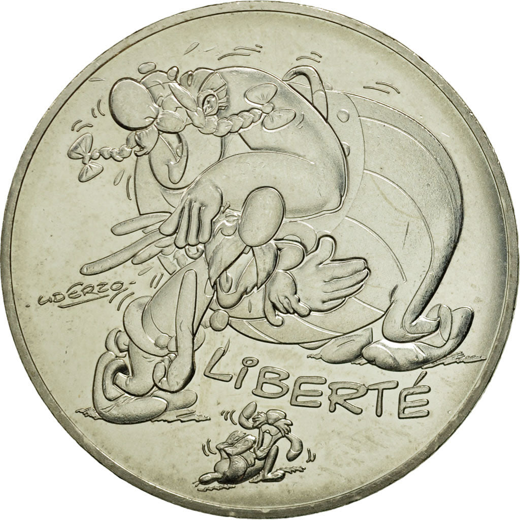 France, 10 Euro, Liberté Astérix, Obélix, 2015, MS(63), Silver