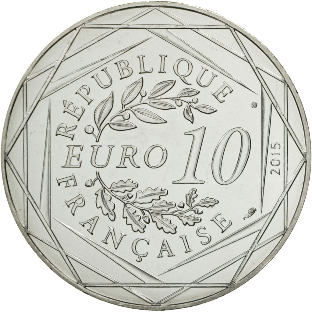 France, 10 Euro, Egalité, Astérix, Obélix, 2015, MS(63), Silver