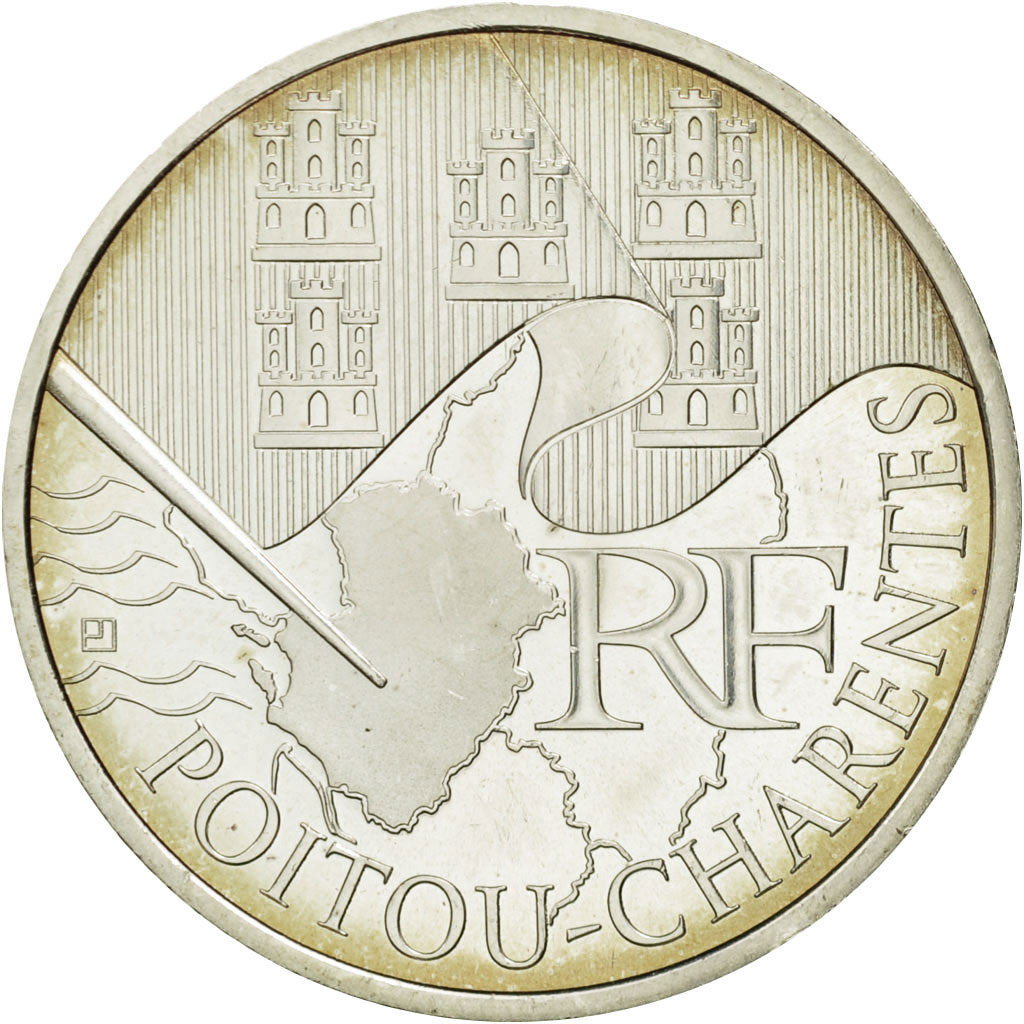 France, 10 Euro, Poitou-Charente, 2010, MS(63), Silver, KM:1667