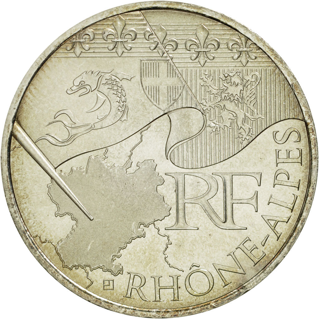 Munten, Frankrijk, 10 Euro, Rhone-Alpes, 2010, UNC-, Zilver, KM:1670