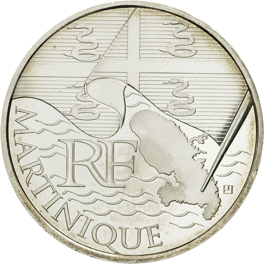 France, 10 Euro, Martinique, 2010, MS(63), Silver, KM:1662