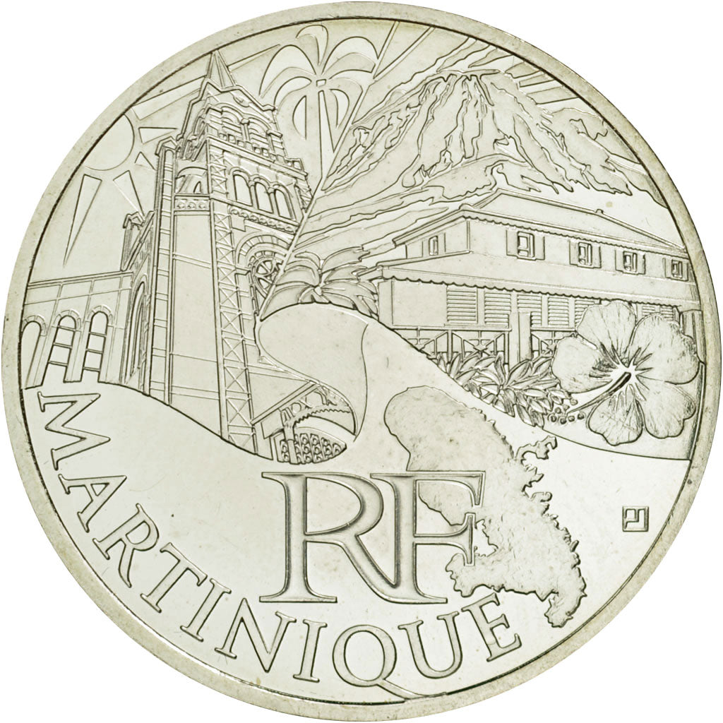 France, 10 Euro, Martinique, 2011, MS(63), Silver, KM:1744