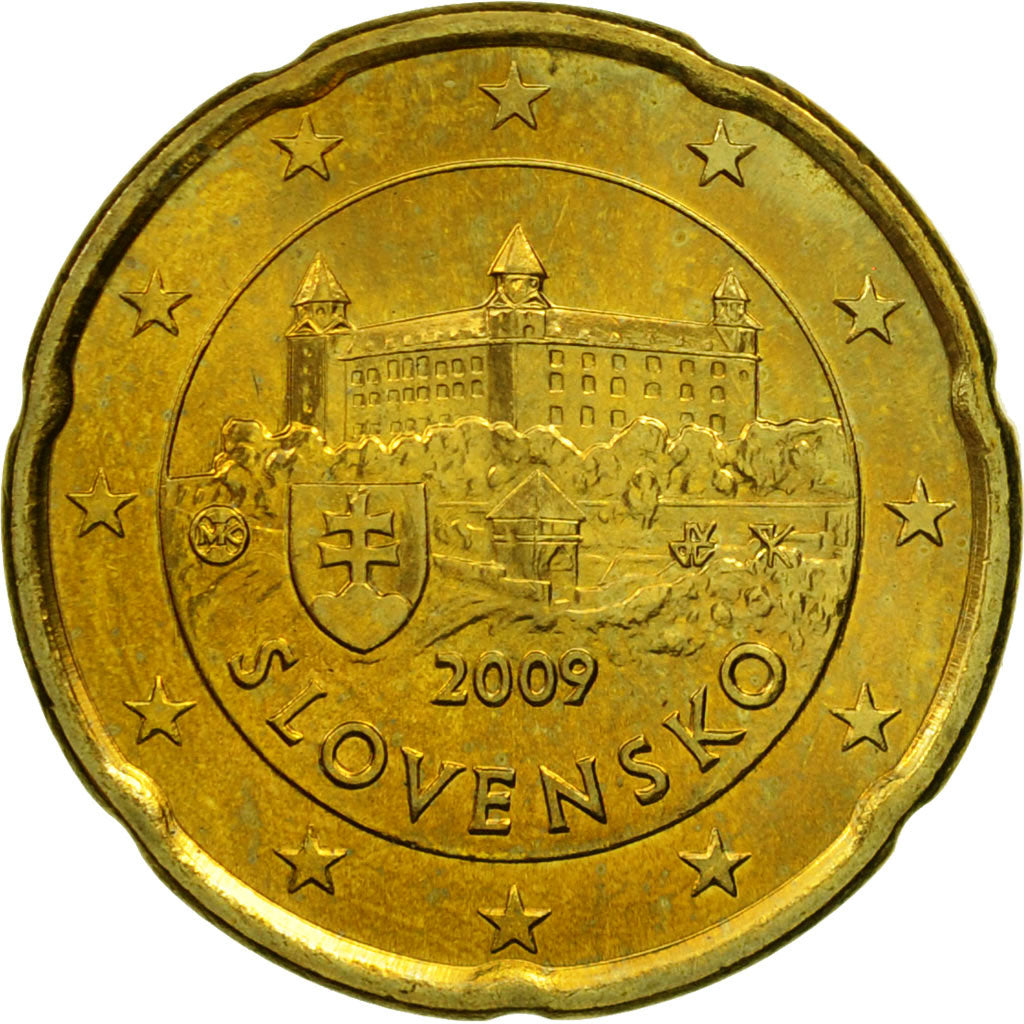 Slovacchia, 20 Euro Cent, 2009, SPL, Ottone, KM:99