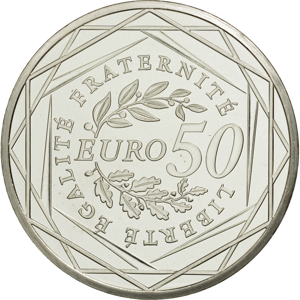 France, 50 Euro, La Semeuse en marche, 2010, MS(63), Silver