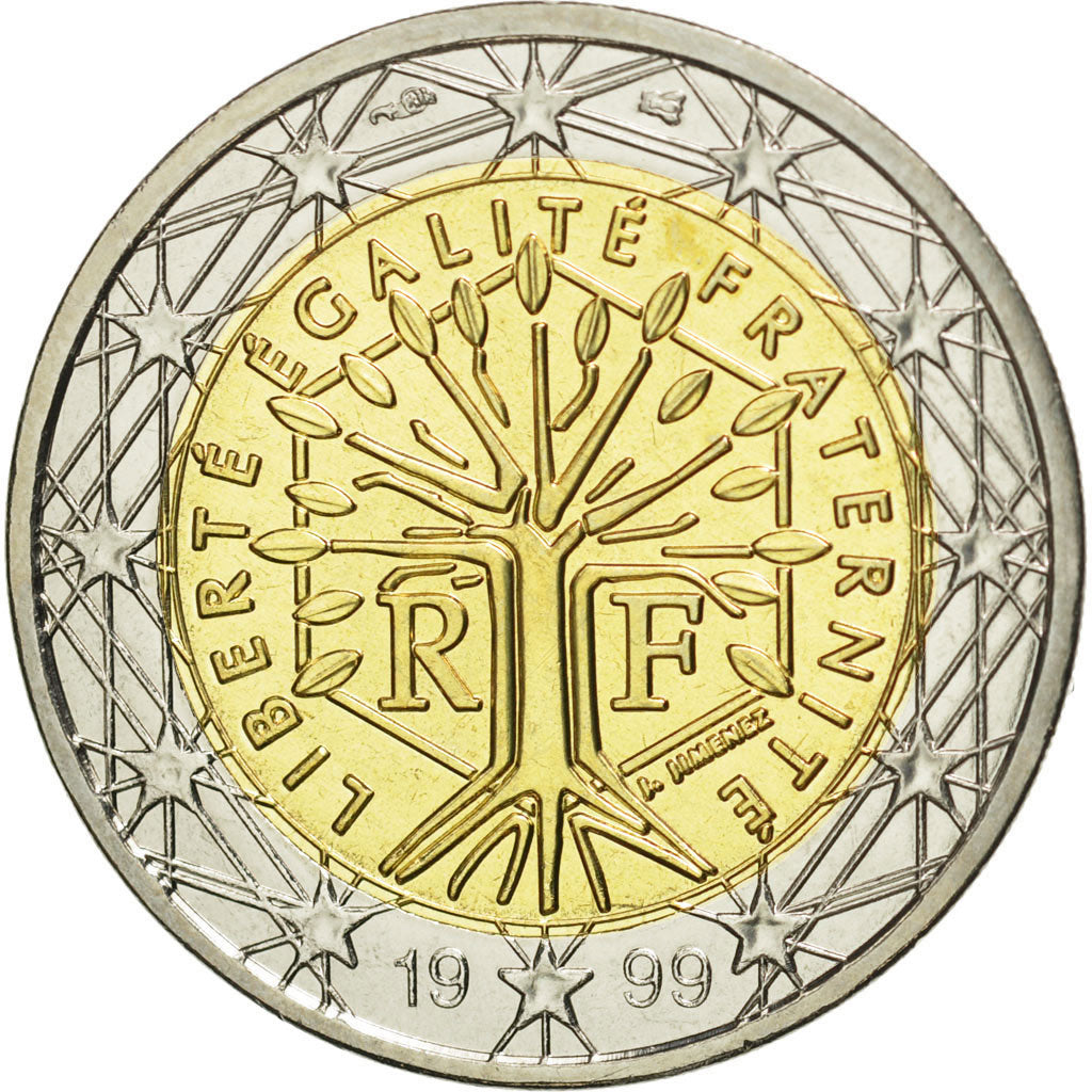 France, 2 Euro, 1999, MS(65-70), Bi-Metallic, KM:1289