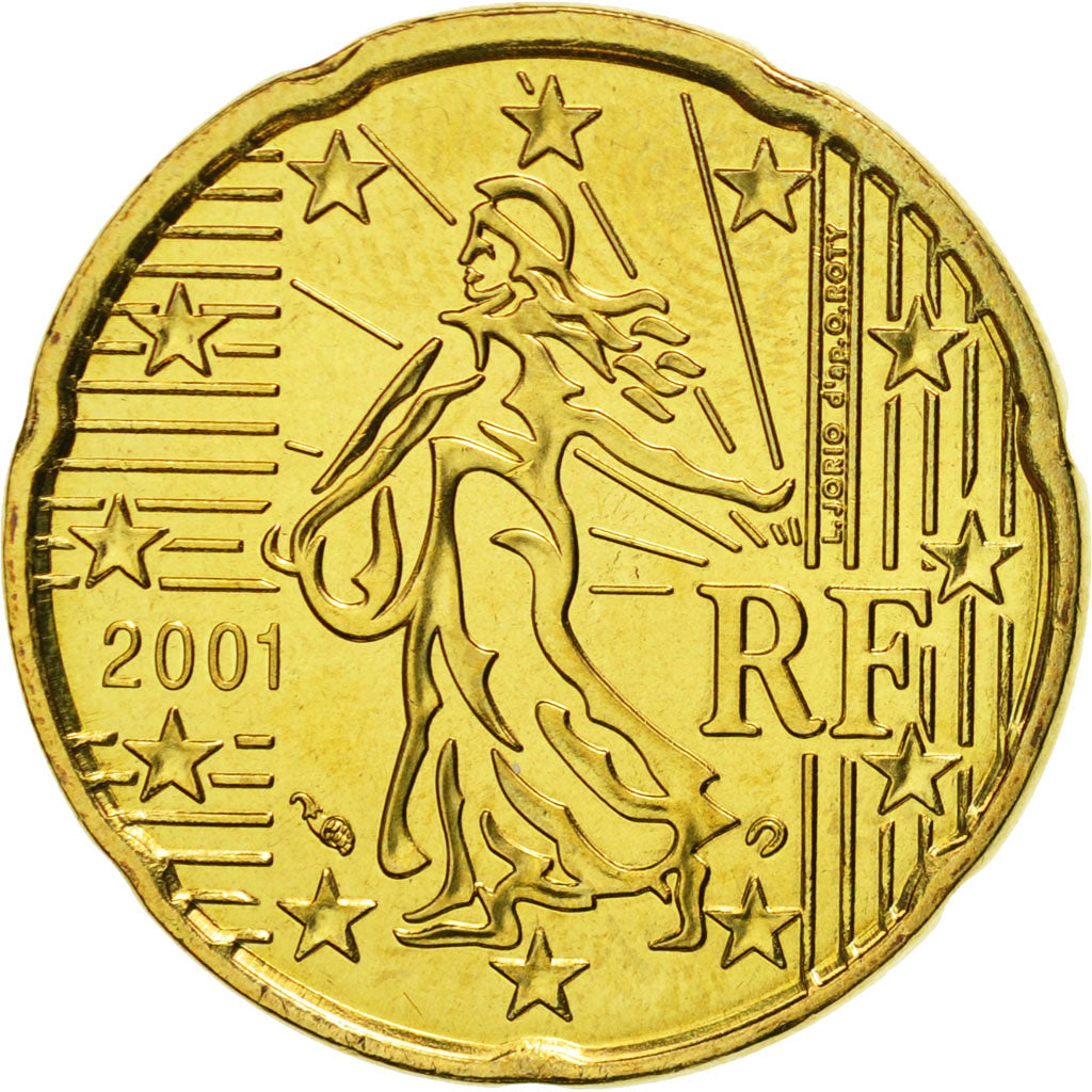 Coin, France, 20 Euro Cent, 2001, MS(65-70), Brass, KM:1286