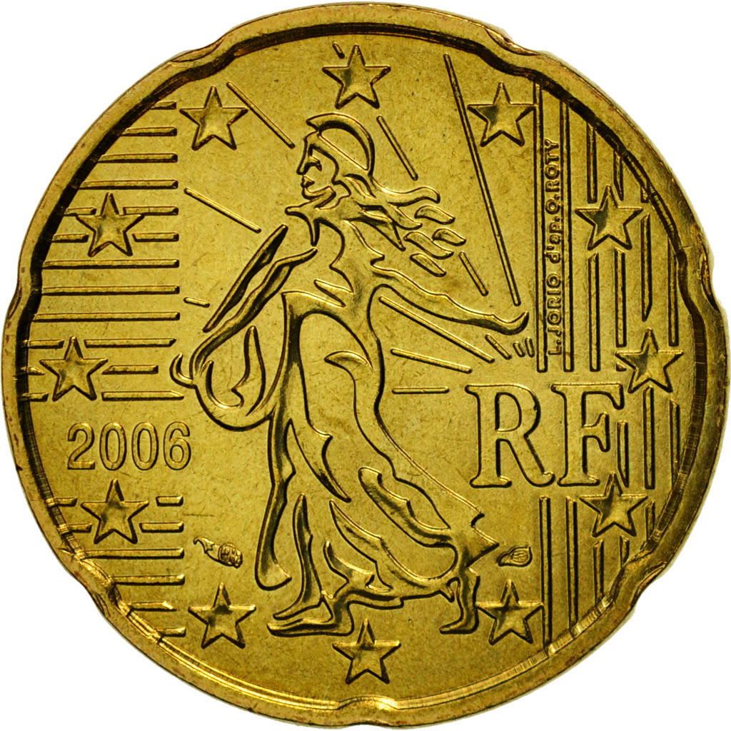 Coin, France, 20 Euro Cent, 2006, MS(65-70), Brass, KM:1286