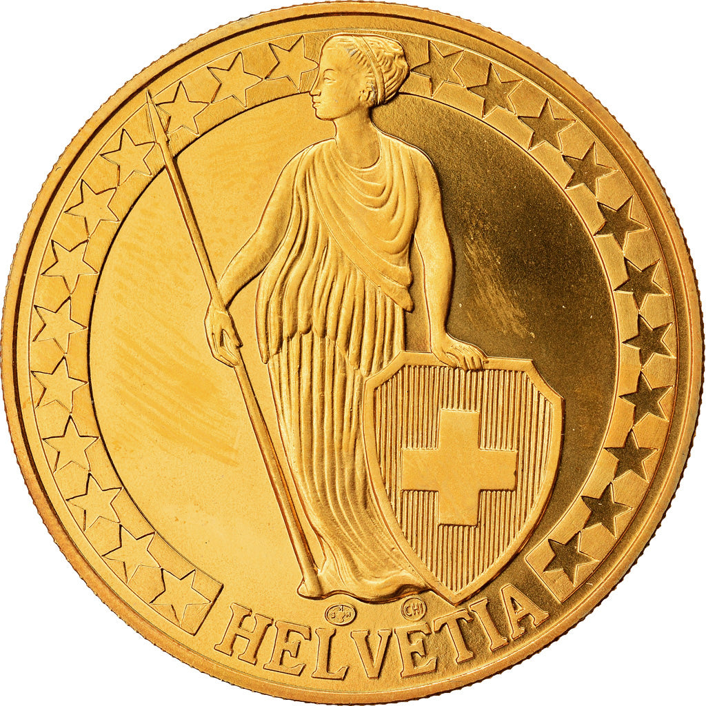 Schweiz, Medaille, Der Brienzersee, Die Schweizer Seen, UNZ+, Copper-Nickel Gilt