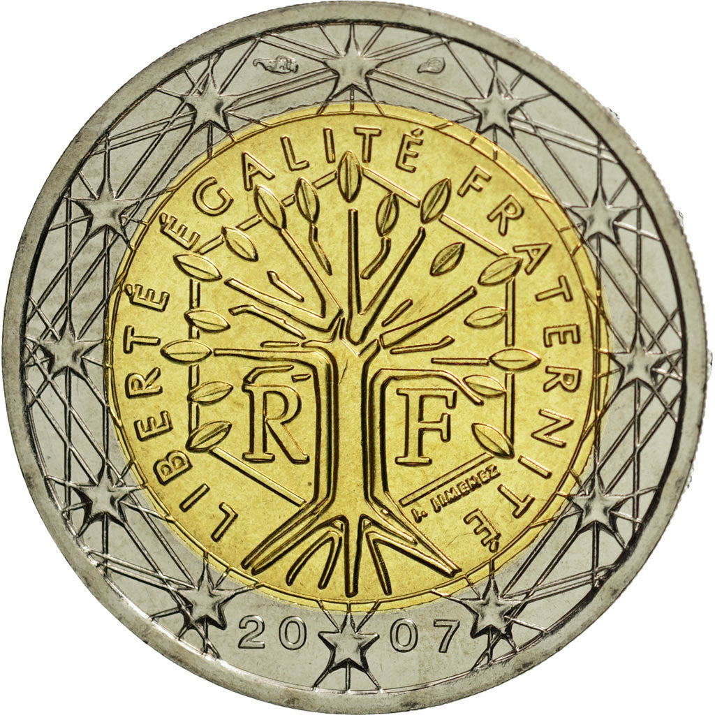 France, 2 Euro, 2007, MS(65-70), Bi-Metallic, KM:1414