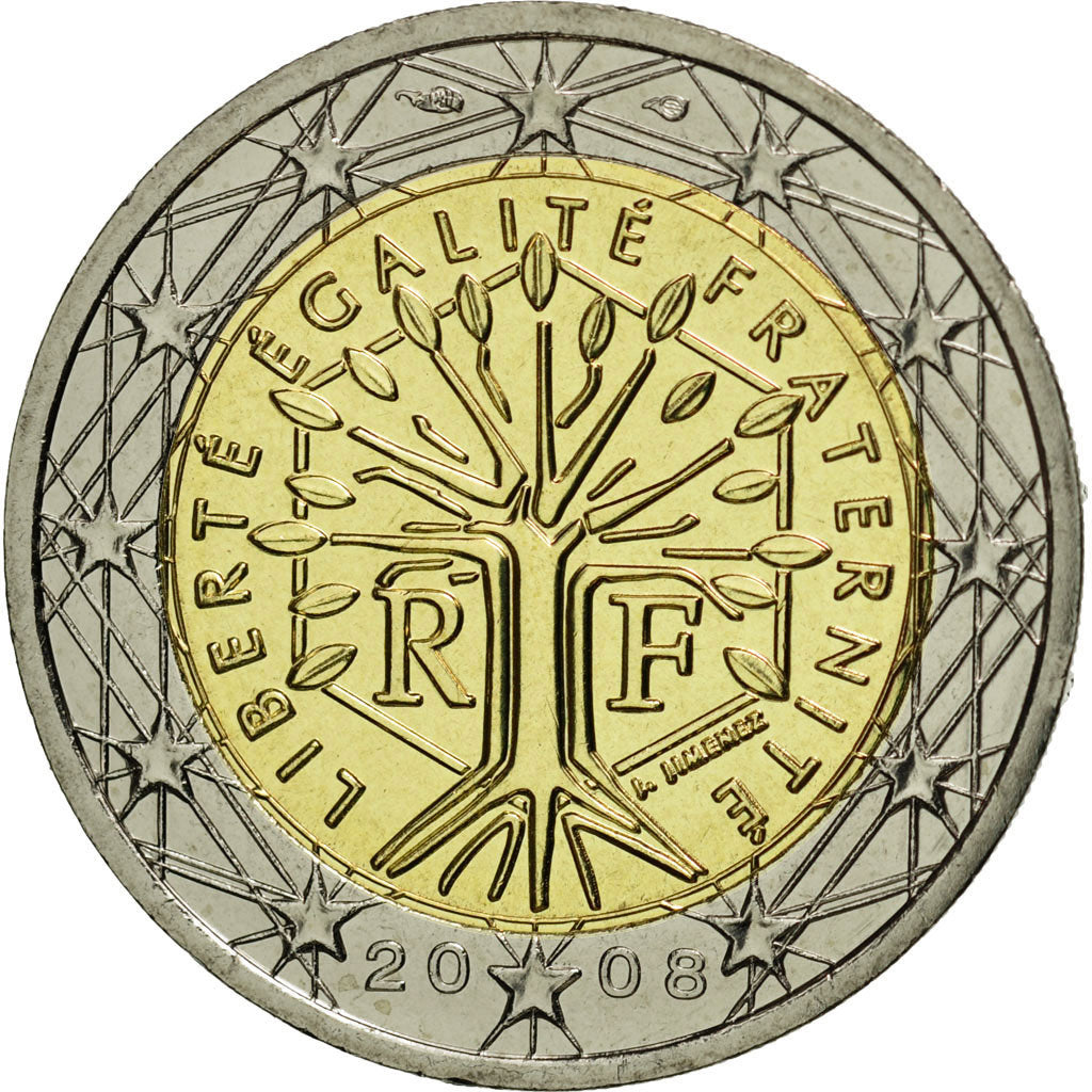 France, 2 Euro, 2008, MS(65-70), Bi-Metallic, KM:1414