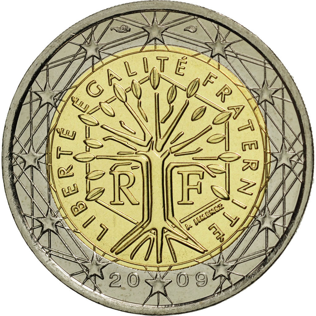 France, 2 Euro, 2009, MS(65-70), Bi-Metallic, KM:1414