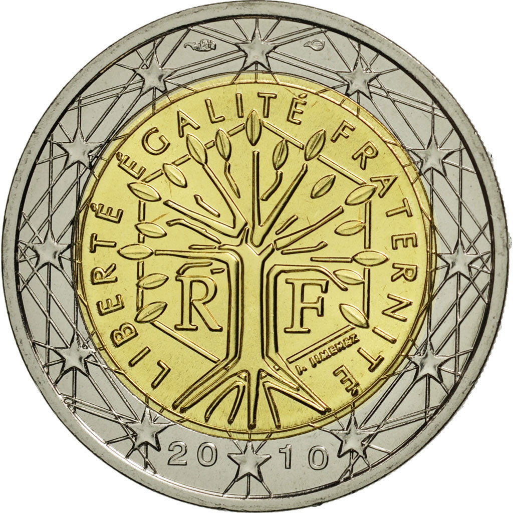 France, 2 Euro, 2010, MS(65-70), Bi-Metallic, KM:1414